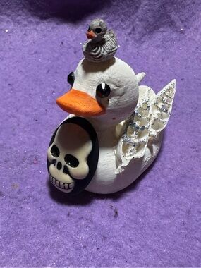 WhiteSkull Duck Figurine with Orange Beak
